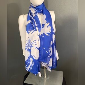 Calvin Klein Blue and White Floral Scarf